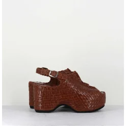 Sandales Compensees En Cuir Marron Tresse - Posi23 Brown