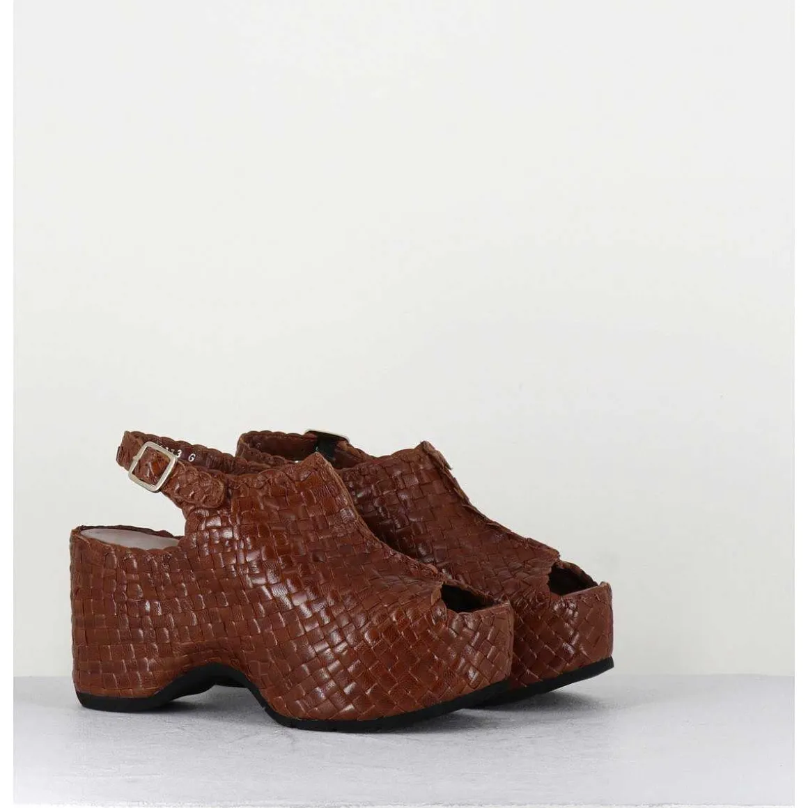 Sandales Compensees En Cuir Marron Tresse - Posi23 Brown