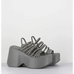 Sandales Compensees Multi-Brides En Cuir Gris - 1C6758D Travel Light