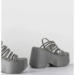 Sandales Compensees Multi-Brides En Cuir Gris - 1C6758D Travel Light