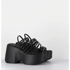 Sandales Compensees Multi-Brides En Cuir Noir - 1C6758D Travel Black