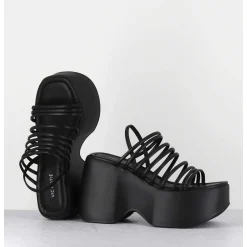 Sandales Compensees Multi-Brides En Cuir Noir - 1C6758D Travel Black