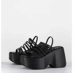 Sandales Compensees Multi-Brides En Cuir Noir - 1C6758D Travel Black