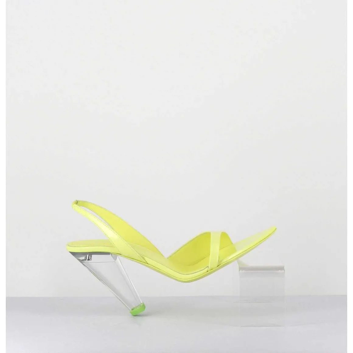 Sandales Cuir Jaune & Talon Plexi Conique - Bridget Lack Lime