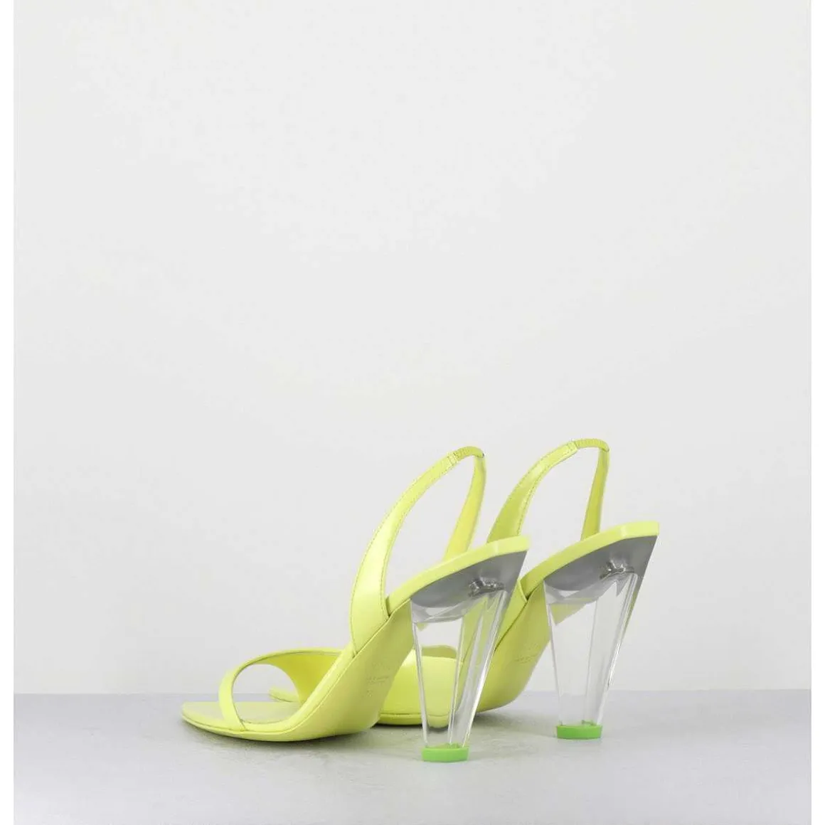 Sandales Cuir Jaune & Talon Plexi Conique - Bridget Lack Lime