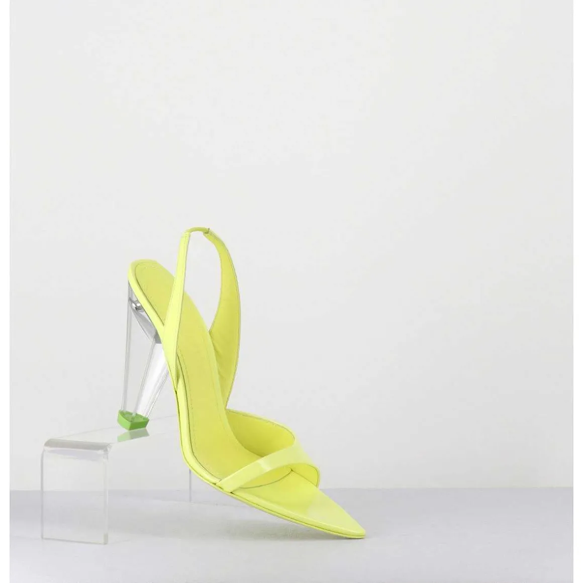 Sandales Cuir Jaune & Talon Plexi Conique - Bridget Lack Lime