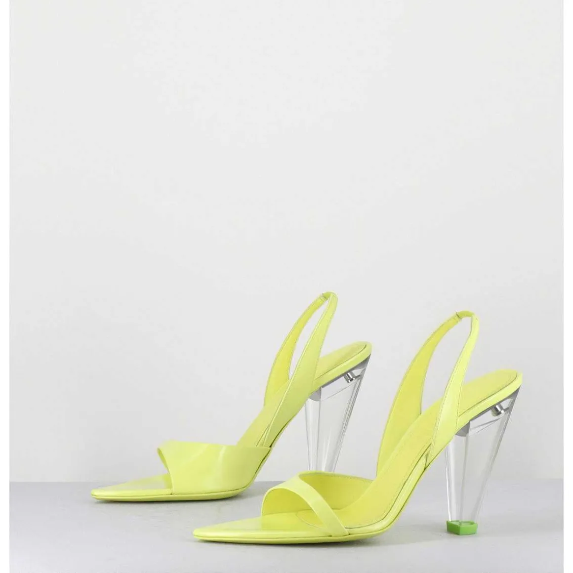Sandales Cuir Jaune & Talon Plexi Conique - Bridget Lack Lime