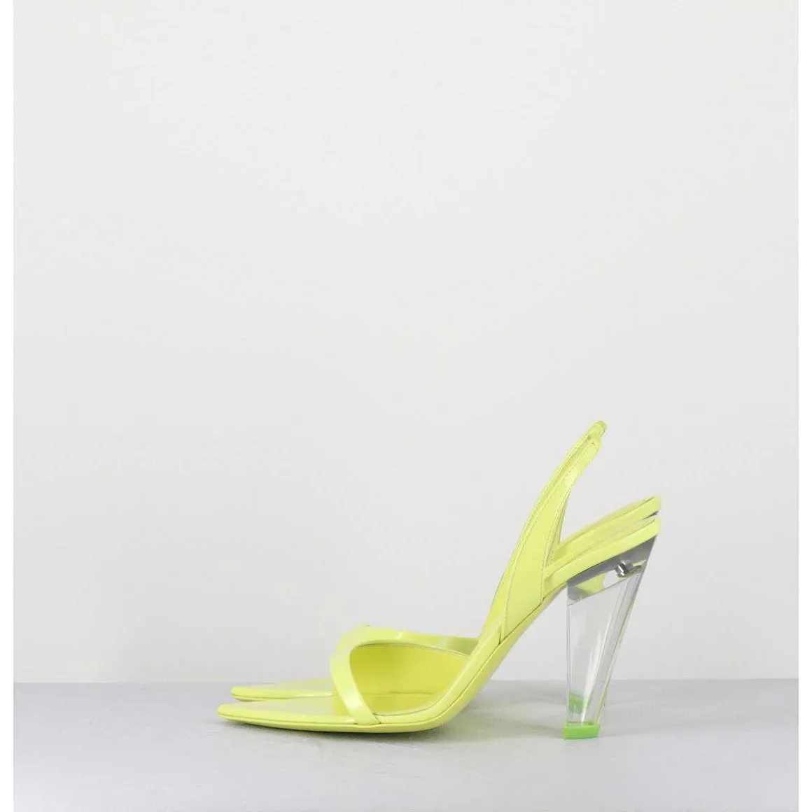 Sandales Cuir Jaune & Talon Plexi Conique - Bridget Lack Lime