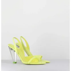 Sandales Cuir Jaune & Talon Plexi Conique - Bridget Lack Lime
