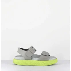Sandales Double-Boucles En Cuir Gris & Micro Jaune - 3424 Perla Akoy