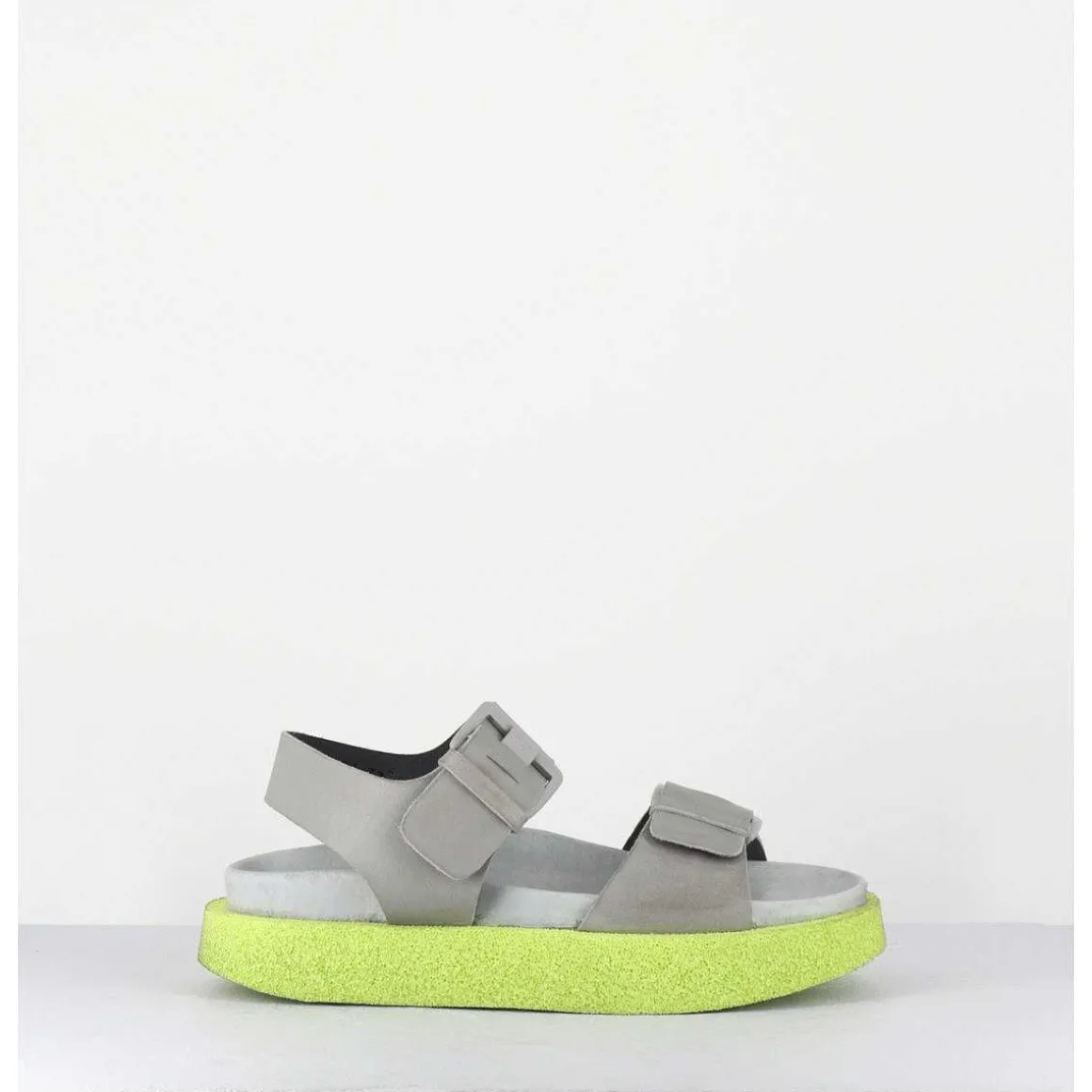 Sandales Double-Boucles En Cuir Gris & Micro Jaune - 3424 Perla Akoy