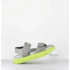 Sandales Double-Boucles En Cuir Gris & Micro Jaune - 3424 Perla Akoy