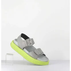 Sandales Double-Boucles En Cuir Gris & Micro Jaune - 3424 Perla Akoy