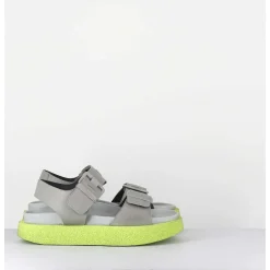 Sandales Double-Boucles En Cuir Gris & Micro Jaune - 3424 Perla Akoy