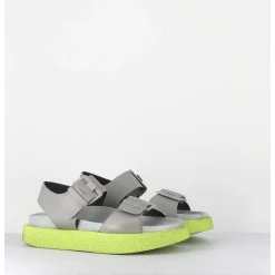 Sandales Double-Boucles En Cuir Gris & Micro Jaune - 3424 Perla Akoy