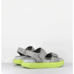Sandales Double-Boucles En Cuir Gris & Micro Jaune - 3424 Perla Akoy