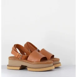 Sandales En Cuir Camel Semelle Bloc Legere - Filate Longan