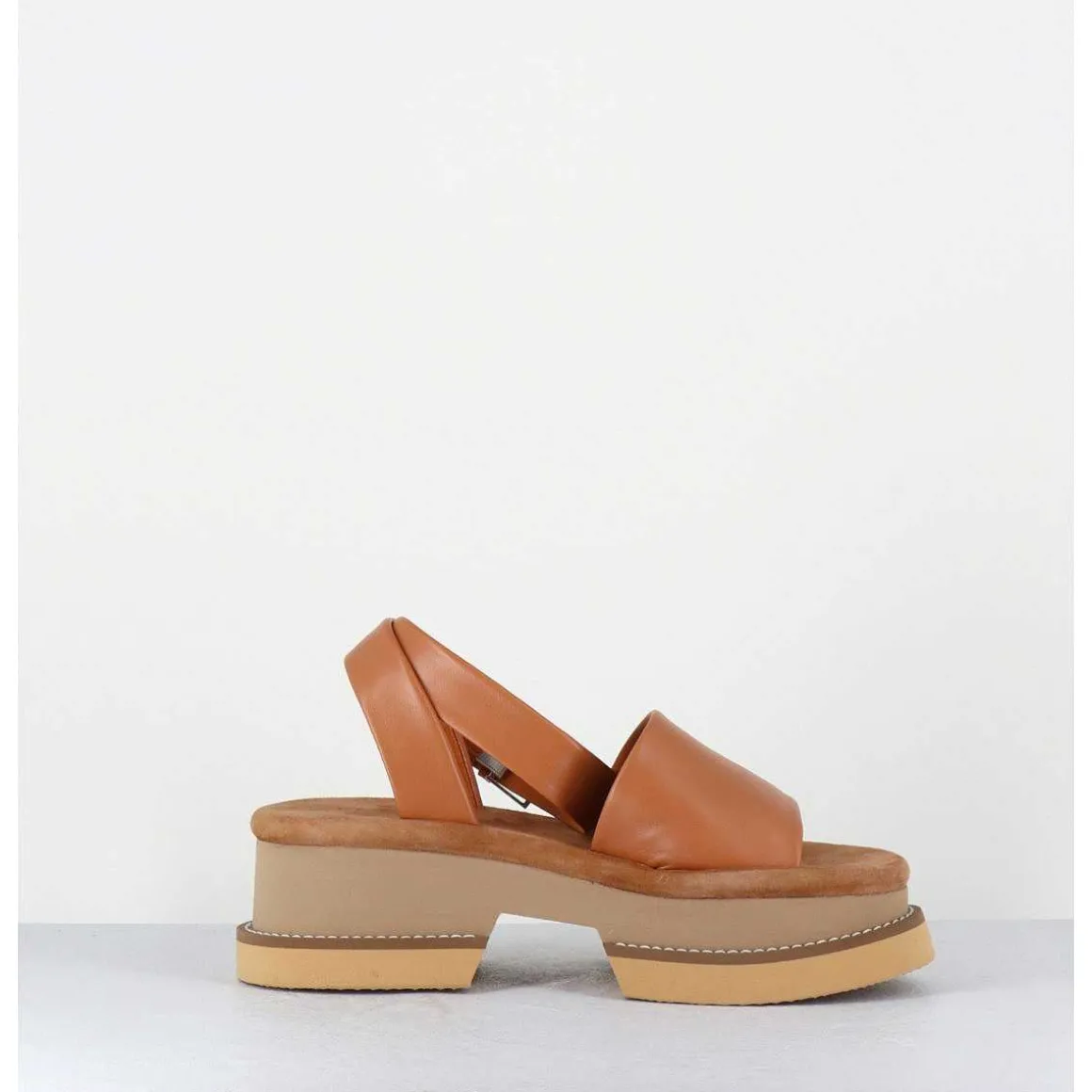 Sandales En Cuir Camel Semelle Bloc Legere - Filate Longan
