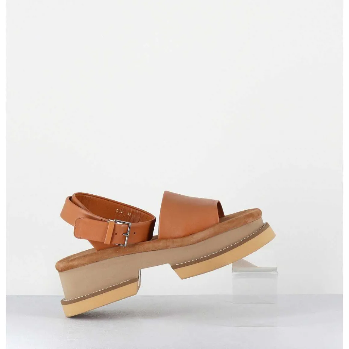 Sandales En Cuir Camel Semelle Bloc Legere - Filate Longan