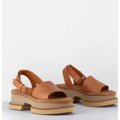 Sandales En Cuir Camel Semelle Bloc Legere - Filate Longan