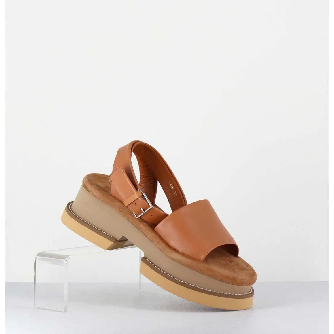 Sandales En Cuir Camel Semelle Bloc Legere - Filate Longan