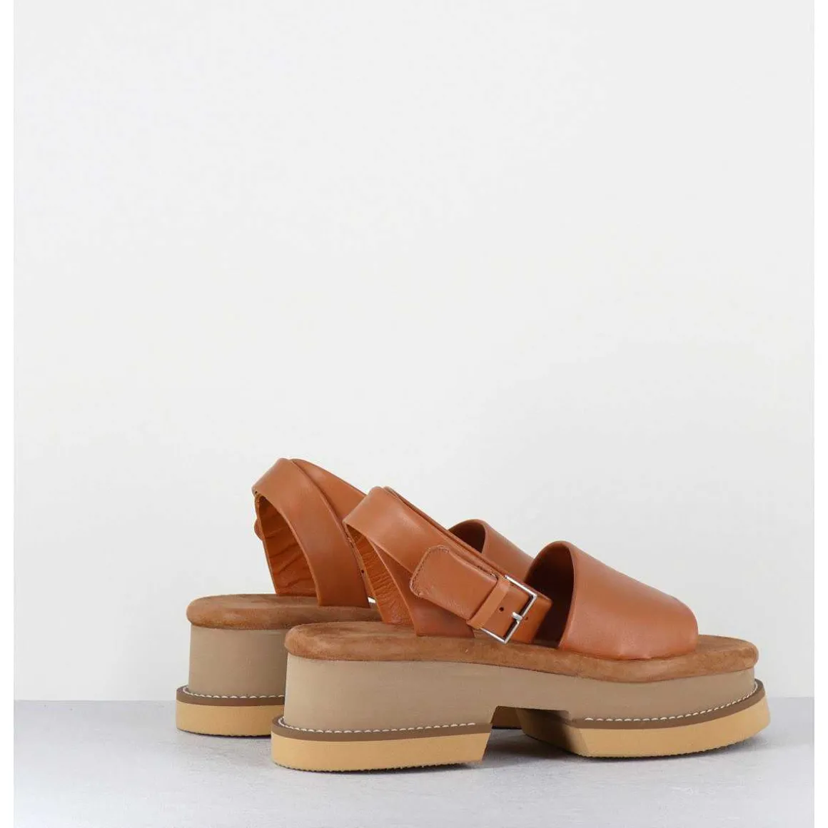 Sandales En Cuir Camel Semelle Bloc Legere - Filate Longan