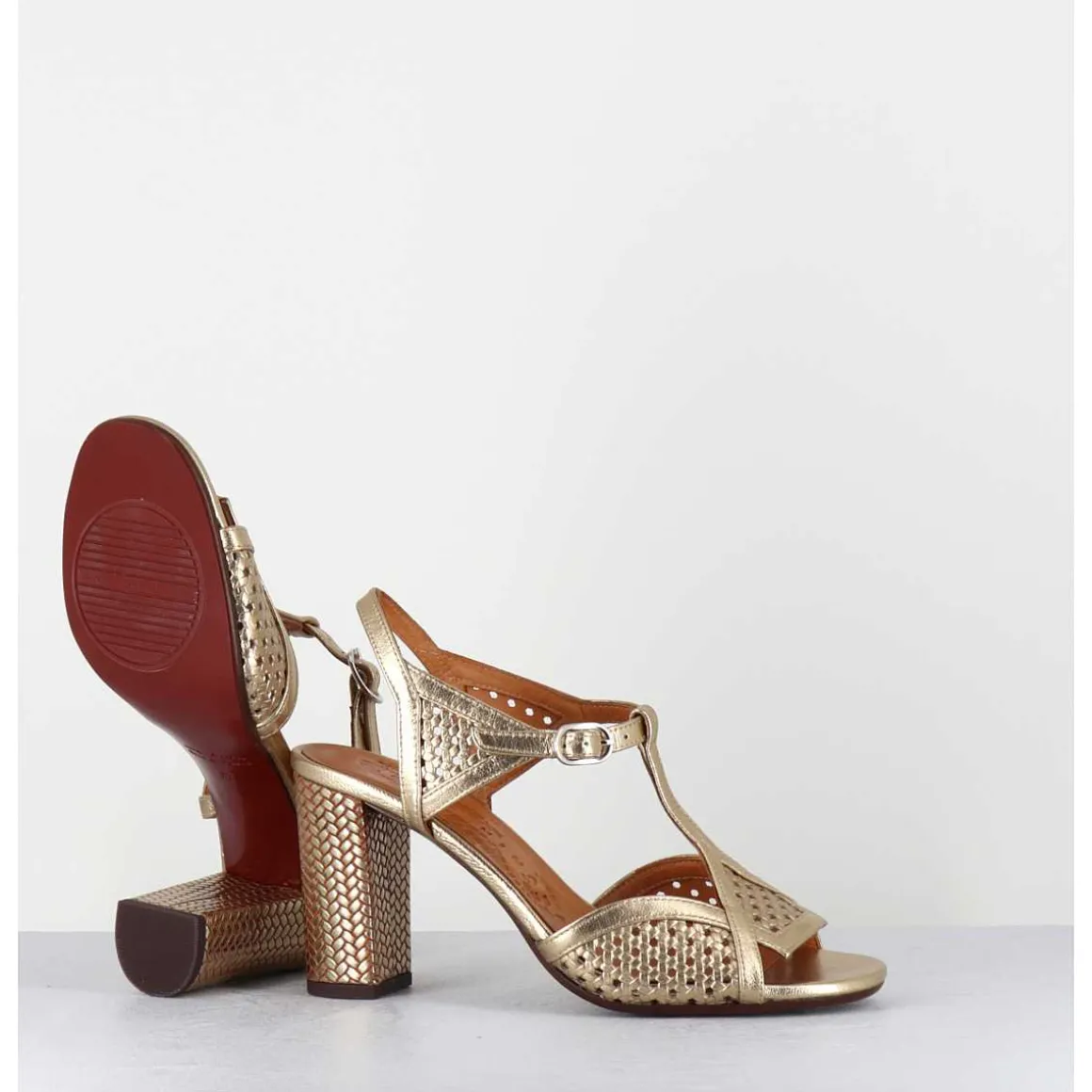 Sandales En Cuir Cannele Dore Talon Haut - Bessy Dali Champan