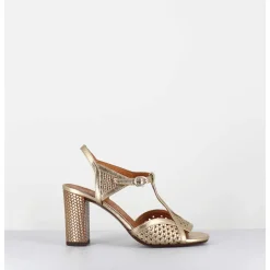 Sandales En Cuir Cannele Dore Talon Haut - Bessy Dali Champan