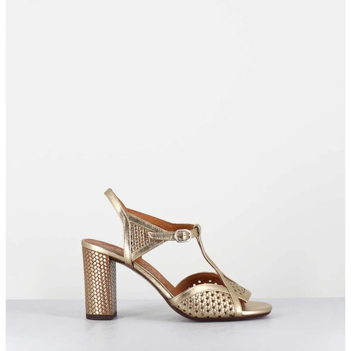 Sandales En Cuir Cannele Dore Talon Haut - Bessy Dali Champan