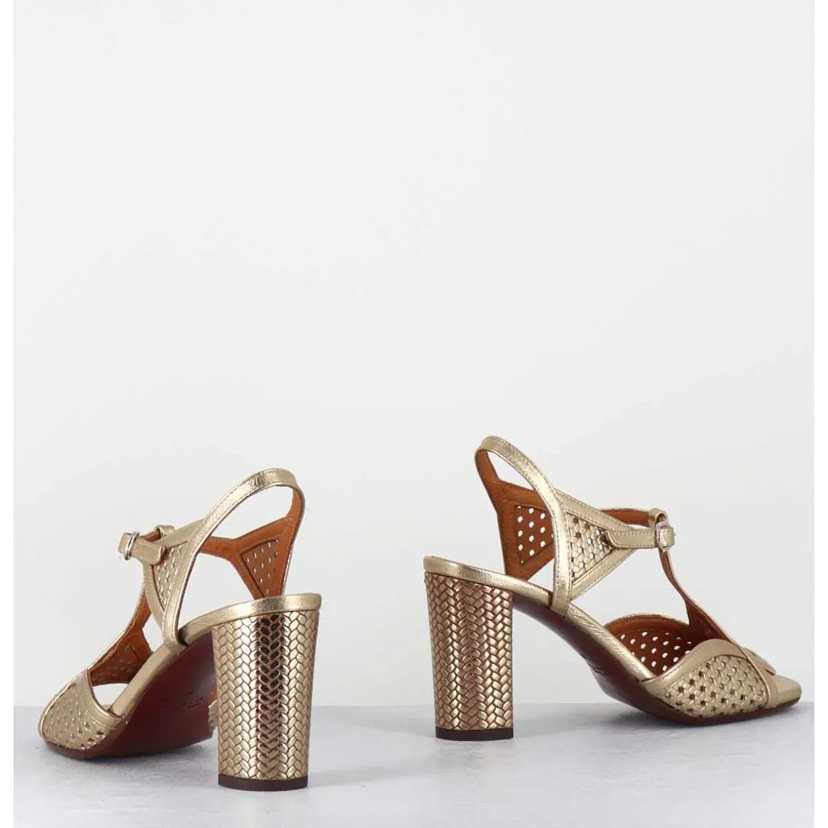 Sandales En Cuir Cannele Dore Talon Haut - Bessy Dali Champan
