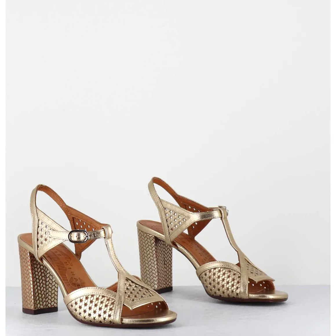 Sandales En Cuir Cannele Dore Talon Haut - Bessy Dali Champan