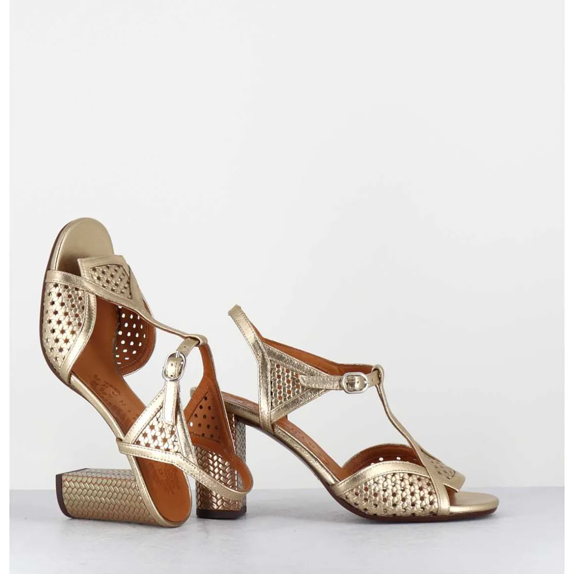 Sandales En Cuir Cannele Dore Talon Haut - Bessy Dali Champan