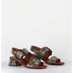 Sandales En Cuir Imprime Serpent, Boucle Ecaille & Petit Talon - Quanda44 Nara Mili