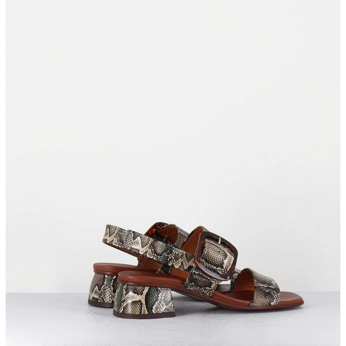 Sandales En Cuir Imprime Serpent, Boucle Ecaille & Petit Talon - Quanda44 Nara Mili