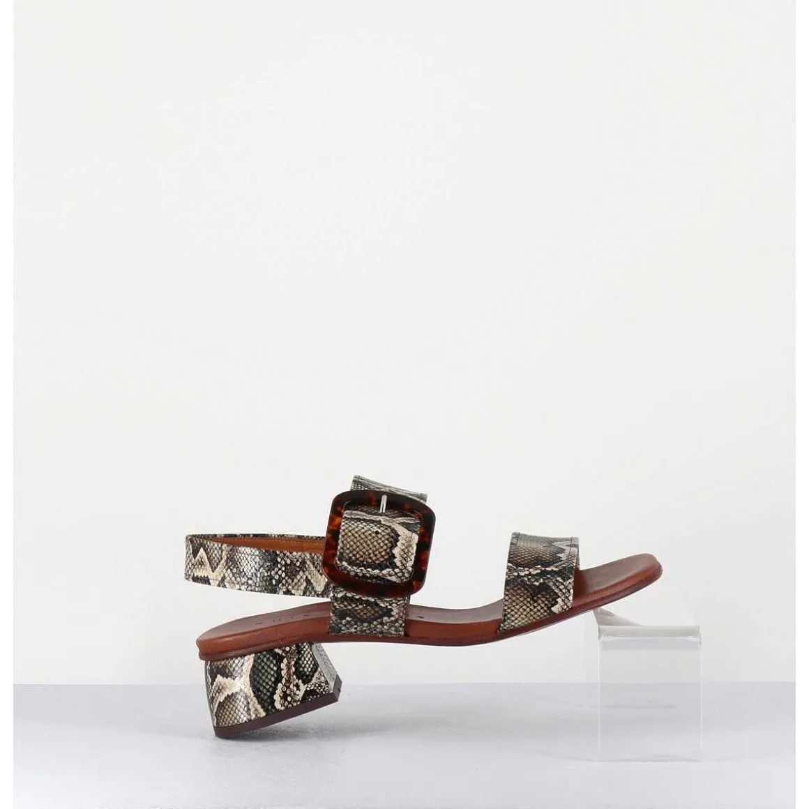 Sandales En Cuir Imprime Serpent, Boucle Ecaille & Petit Talon - Quanda44 Nara Mili