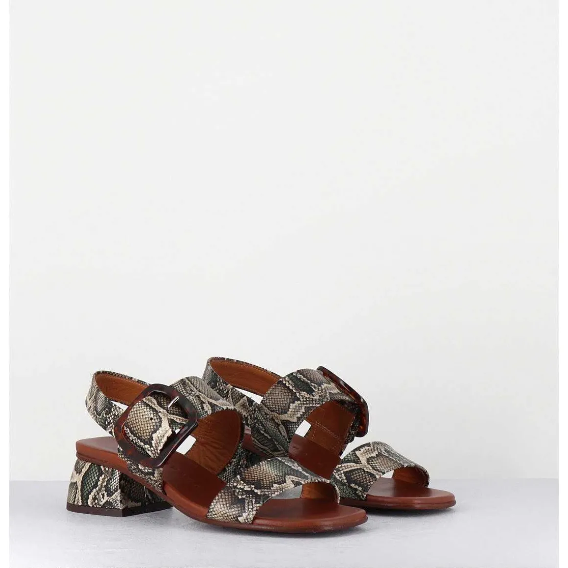 Sandales En Cuir Imprime Serpent, Boucle Ecaille & Petit Talon - Quanda44 Nara Mili