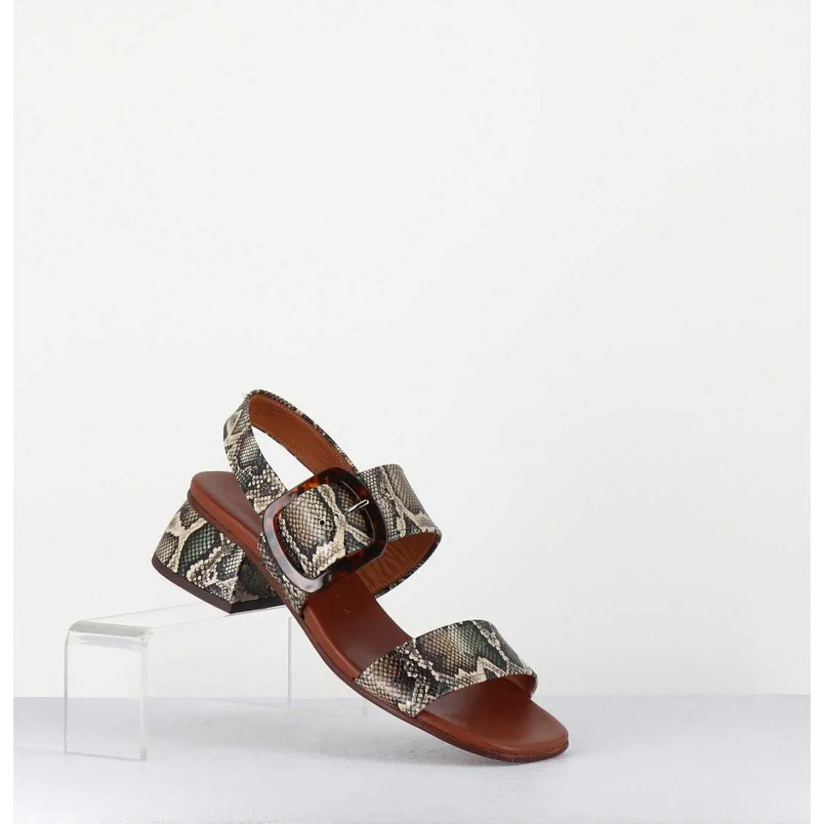 Sandales En Cuir Imprime Serpent, Boucle Ecaille & Petit Talon - Quanda44 Nara Mili