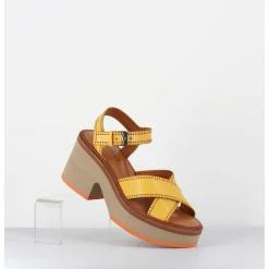 Sandales En Cuir Jaune Bloc Micro-Bloc Leger - Charlisp Longan