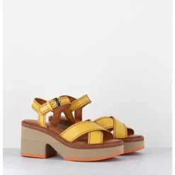 Sandales En Cuir Jaune Bloc Micro-Bloc Leger - Charlisp Longan