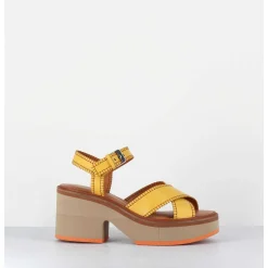Sandales En Cuir Jaune Bloc Micro-Bloc Leger - Charlisp Longan