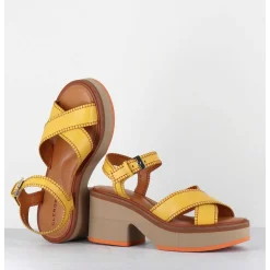Sandales En Cuir Jaune Bloc Micro-Bloc Leger - Charlisp Longan