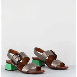 Sandales En Cuir Metallise Boucle Ecaille & Petit Talon Vert - Quanda44 Dali Iron