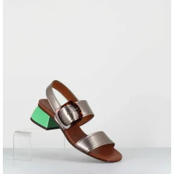 Sandales En Cuir Metallise Boucle Ecaille & Petit Talon Vert - Quanda44 Dali Iron