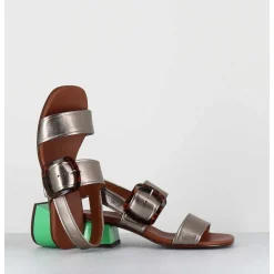 Sandales En Cuir Metallise Boucle Ecaille & Petit Talon Vert - Quanda44 Dali Iron