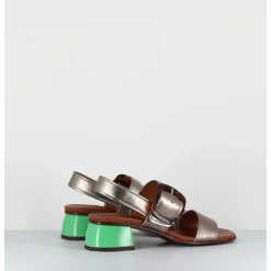 Sandales En Cuir Metallise Boucle Ecaille & Petit Talon Vert - Quanda44 Dali Iron