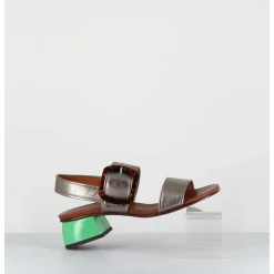 Sandales En Cuir Metallise Boucle Ecaille & Petit Talon Vert - Quanda44 Dali Iron