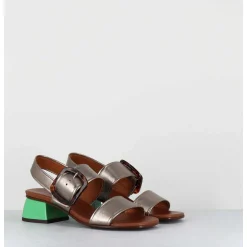 Sandales En Cuir Metallise Boucle Ecaille & Petit Talon Vert - Quanda44 Dali Iron