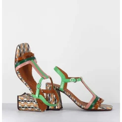 Sandales En Cuir Multi-Co & Imprime Retro - Piyata Ferrari Menta