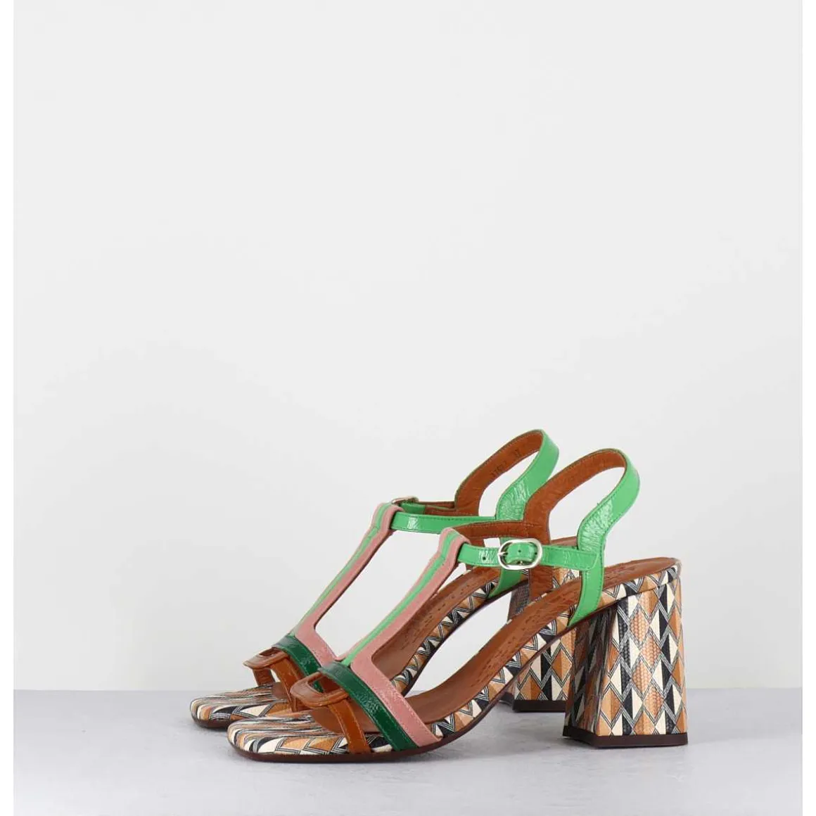 Sandales En Cuir Multi-Co & Imprime Retro - Piyata Ferrari Menta