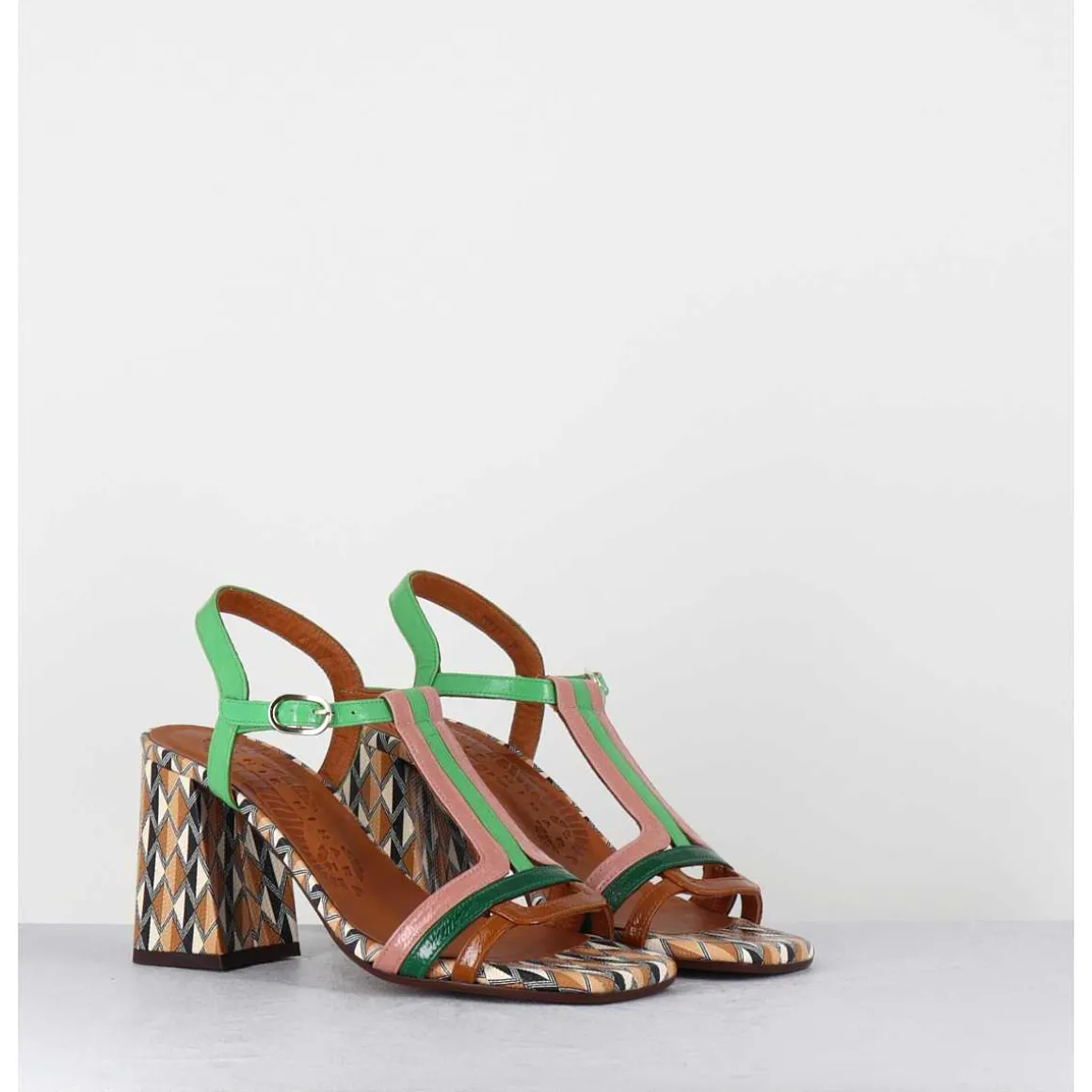 Sandales En Cuir Multi-Co & Imprime Retro - Piyata Ferrari Menta